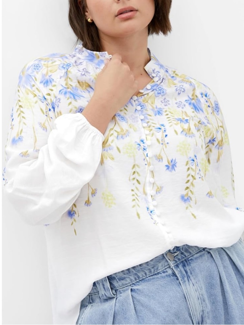 City Chic White Floral Button-Front Blouse
